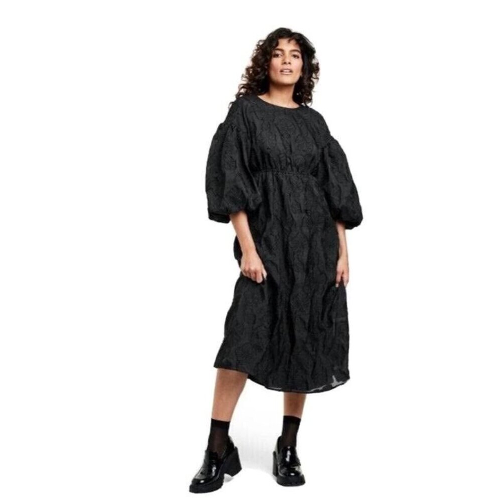 New Kika Vargas black balloon sleeve dress